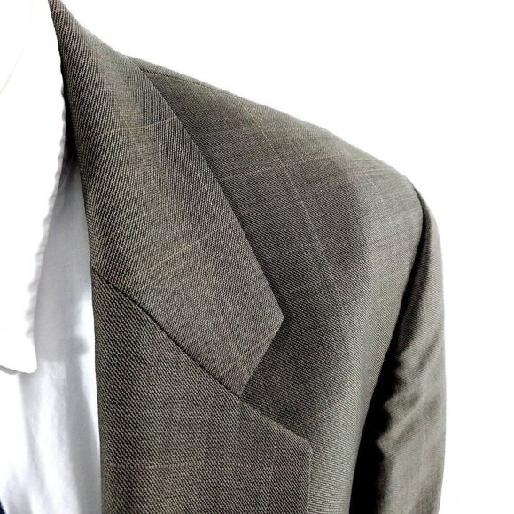 Vintage Brooks Brothers Wool 2 Button Blazer 40R Green Sharkskin Brown Windowpan - Picture 2 of 11